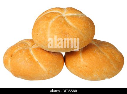 Three bread rolls isolated on white background Stock Photo