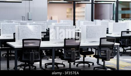 Open space office with many computers, quarantine Stock Photo