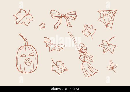 Hand drawn Halloween elements and spooky cute doodle set Stock Vector