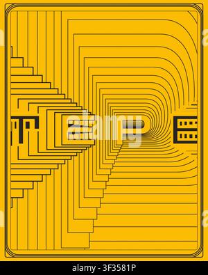 Minimalist modern typography poster yellow background optical motion illusion bold sans serif lettering rhythmic patterns for gallery wall and home Stock Vector