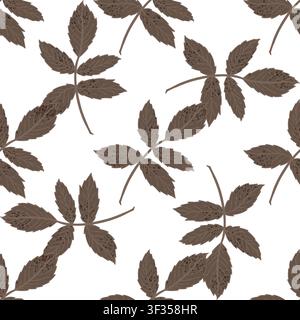 Seamless vector pattern with autumn rose hip leaves in a minimalist botanical style. Elegant repeat design for textile, wallpaper, packaging and surface design. Stock Vector