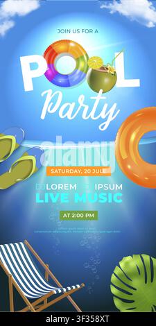 Bright pool party flyer with vibrant colors Stock Vector