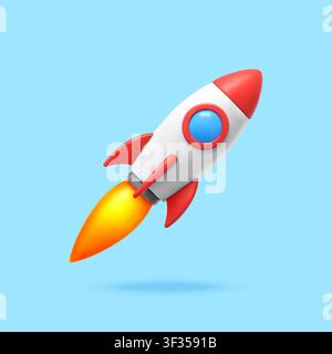 3D Rocket ship launching into sky. Stock Vector