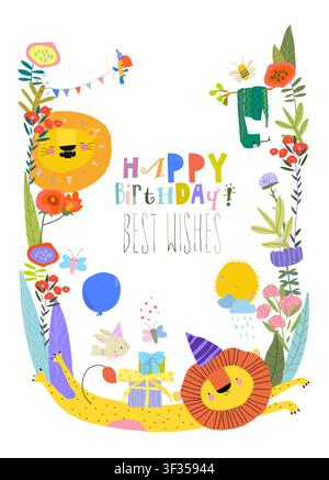 Cute Funny Animals celebrating Birthday Stock Vector