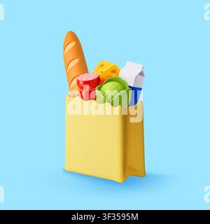 3D Paper bag full of groceries Stock Vector
