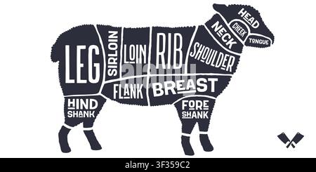 Lamb, sheep, hand-drawn butcher cuts Stock Vector