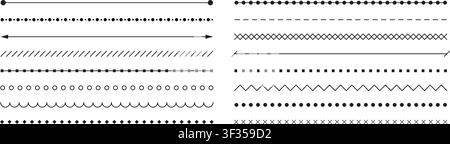 Decorative divider lines set, minimalist vector abstract borders with dots, lines, geometrical shapes Stock Vector