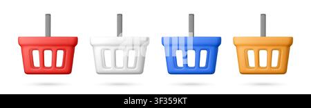 Colorful set of 3D shopping baskets. Stock Vector