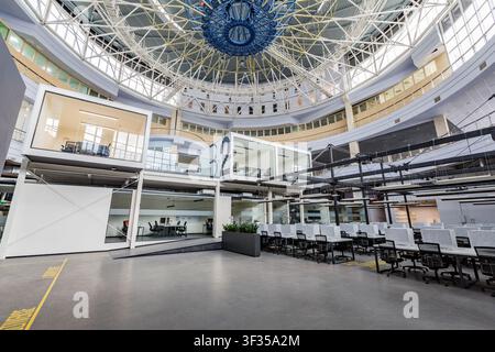 Big rental office with wrapped computers and without workers Stock Photo