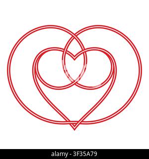 Intricate red outlined hearts intertwined forming continuous ornamental unity pattern Stock Vector