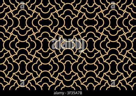The geometric pattern with wavy lines. Seamless vector background. Gold and black texture. Simple lattice graphic design Stock Vector