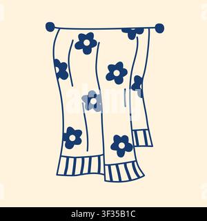 Towel hanging on hanger, doodle style illustration. Cute floral home towel clip art. Personal hygiene item, textile hand napkin. Vector graphics Stock Vector