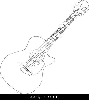 continuous line drawing of an acoustic guitar, minimalist line art vector illustration Stock Vector