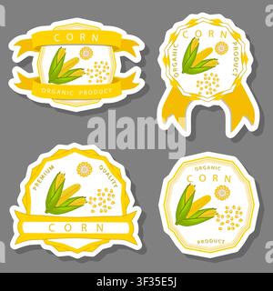 Illustration on fruit theme from set juicy delicious corn of various sizes, fruit corn consisting of juicy organic food, collection corn in juicy frui Stock Vector