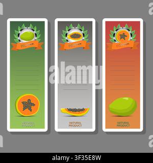Illustration on fruit theme from set juicy delicious papaya of various sizes, fruit papaya consisting of juicy organic food, collection papaya in juic Stock Vector
