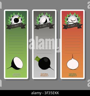 Illustration on theme of set tasty natural eco product vegetable radish, pattern consisting of kit various options meal vegetable radish, abstract com Stock Vector