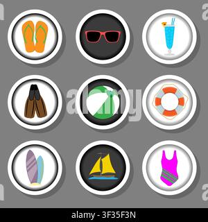 Illustration on theme set symbols for color game buttons, logo game buttons consisting of flat design with elements mobile web apps, collection modern Stock Vector