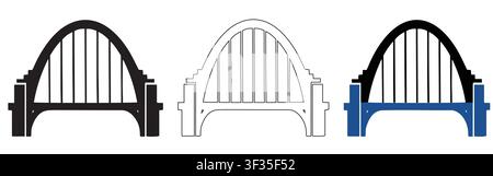 Set of arch bridge icons with blue variations white background pictograms black outline collection arch transportation infrastructure architecture con Stock Vector