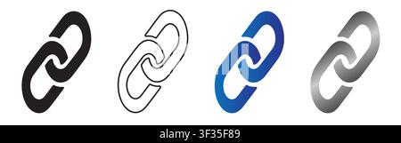 Modern chain link icon set in various styles and colors for digital design with silver gradients Stock Vector