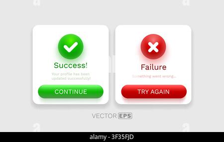 Success and Failure UI notifications with checkmark and cross icons. Modern user interface concept. Vector illustration Stock Vector