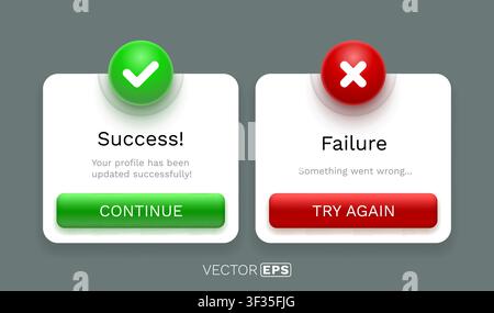 Modern UI pop-up messages for success and failure states. Clean, essential user interface elements. Vector illustration. Stock Vector