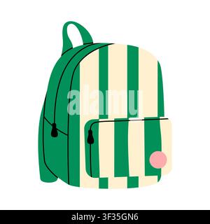 Cute green striped school backpack vector Stock Vector