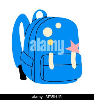 Cute blue school backpack with star pattern Stock Vector