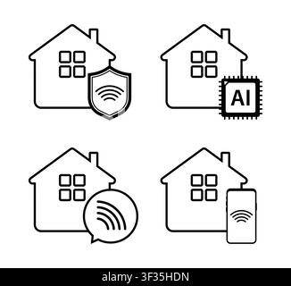 Smart home system icons illustrating automation connectivity and security Stock Vector