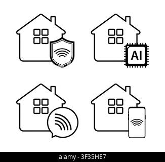 Smart home system icons illustrating automation connectivity and security Stock Vector