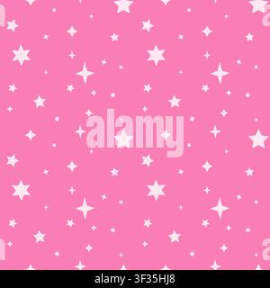Pink celestial stars monochrome seamless pattern. Cute scattered magical twinkling diamond sparkles Stock Vector