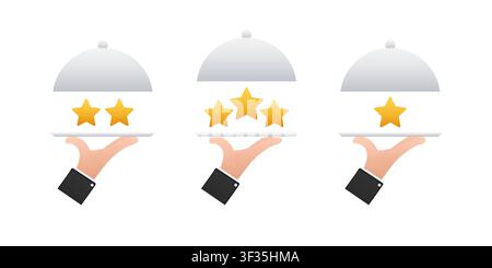 Hands serving star ratings on cloches for reviews Stock Vector