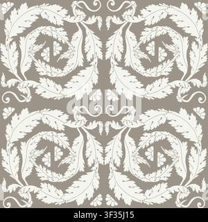 Hand drawn brown acanthus leaf Art Nouveau damask seamless pattern. Elegant monochrome floral vector background for print. Vintage botanical texture Stock Vector