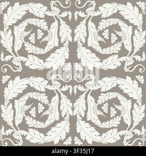Hand drawn brown acanthus leaf Art Nouveau damask seamless pattern. Elegant monochrome floral vector background for print. Vintage botanical texture Stock Vector