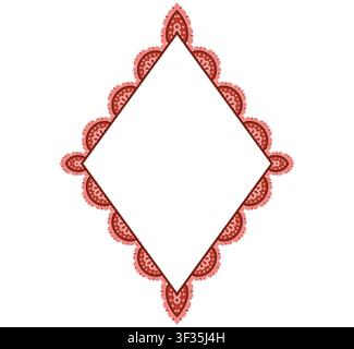 Coral bold eyelet scallop lace vertical diamond border with broderie anglaise cutwork trim encloses white center. as classic vintage frame for wedding invitations or cottagecore labels. Stock Vector