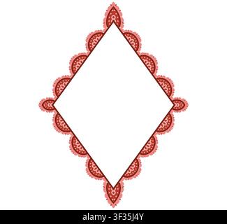 Coral bold eyelet scallop lace vertical diamond border with broderie anglaise cutwork trim encloses white center. as classic vintage frame for wedding invitations or cottagecore labels. Stock Vector