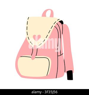 Cute pink school backpack with heart flap vector Stock Vector