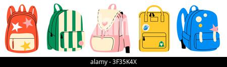 Cute colorful school backpacks vector set Stock Vector