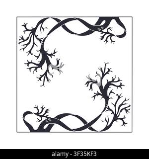 Elegant curvy Art nouveau style seaweed frame hand drawn monochrome vector illustration. Vintage black silhouette ocean flora Stock Vector
