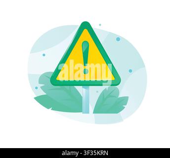 Warning yellow sign vector illustration. Exclamation mark triangle icon on abstract background with leaves, symbolizing business risk management, fina Stock Vector
