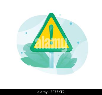 Warning yellow sign vector illustration. Exclamation mark triangle icon on abstract background with leaves, symbolizing business risk management, fina Stock Vector