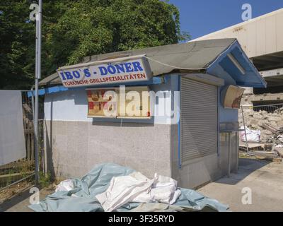 Demolition site with snack in front of demolition Stock Photo