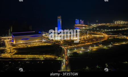 Aerial night view of the city and seaside at Kata Beach, Phuket ...