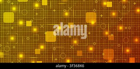 Golden fui HUD grid background. Hi tech GUI digital dashboard interface. Futuristic VR game ai screen. Mesh pattern in blueprint style. Vector illustr Stock Vector