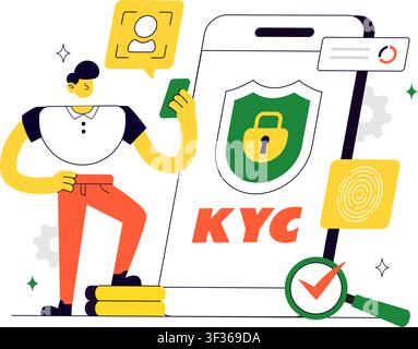 KYC Vector Illustration Featuring Know Your Customer Identity Verification, Digital Authentication, Customer Onboarding, and Data Protection Stock Vector