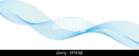 Blue thin wavy line pattern. Light undulate flowing shape background. Abstract water or air stripe wallpaper. Vector smooth curve gradient element for report, banner, presentation, poster, flyer Stock Vector
