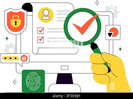 KYC Vector Illustration Featuring Know Your Customer Identity Verification, Digital Authentication, Customer Onboarding, and Data Protection Stock Vector