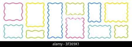 Frame shape doodle border set. Hand drawn frame shape doodle border with wavy rectangle irregular line design. Paper bubble card playful geometric tag cute background. Vector illustration Stock Vector