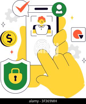 KYC Vector Illustration Featuring Know Your Customer Identity Verification, Digital Authentication, Customer Onboarding, and Data Protection Stock Vector
