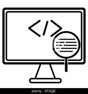 Code review icon. A monitor screen with the programming language sign. development review symbol. flat style. Stock Photo