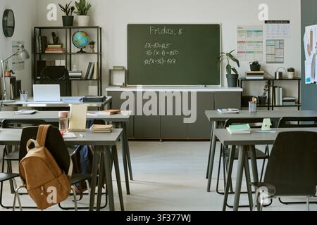 Empty High School Classroom Prepared for Teen Students Studying Stock Photo